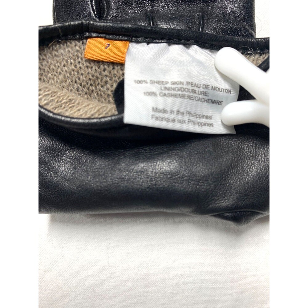 Tory Burch Black Leather Bow Gloves Cashmere Lined Size 7 Medium 32135068 - Picture 5 of 6